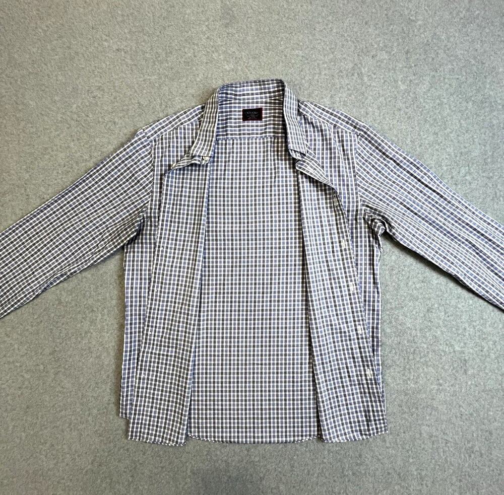 UNTUCKit Shirt Mens L Blue/White Check Long Sleeve Slim Fit Wrinkle Cotton